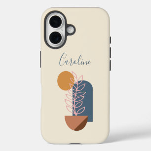 Earthy Abstract Geometric Botanical Personalized iPhone 16 Case