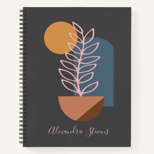 Earthy Abstract Geometric Botanical Personalized Notebook (Front)
