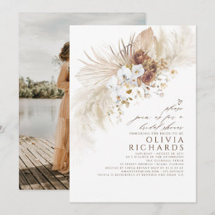 Earthy and White Flowers Boho Bridal Shower Photo Invitation