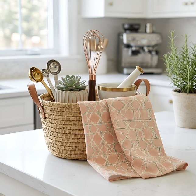 Earthy Arabesque | Terracotta & Sage Kitchen Towel (Lifestyle Shot)
