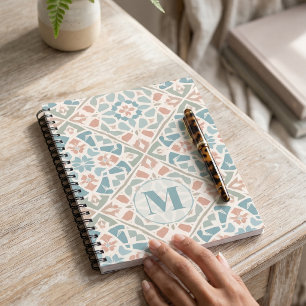 Earthy Arabesque Watercolor Mosaic Custom Letter Notebook