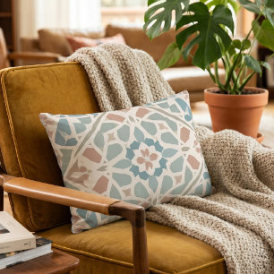 Earthy Arabesque   Watercolor Mosaic Tile Accent Pillow