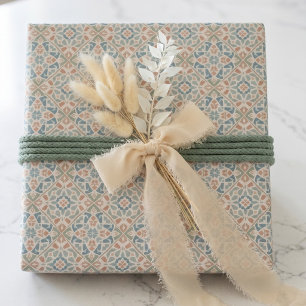 Earthy Arabesque   Watercolor Mosaic Tile Set of Wrapping Paper Sheet