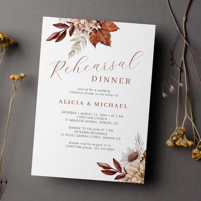 Earthy autumn fall floral rehearsal dinner  invitation (Creator Uploaded)
