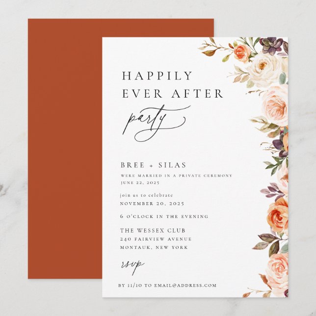 Earthy Autumn Floral Happily Ever After Party Invitation (Front/Back)