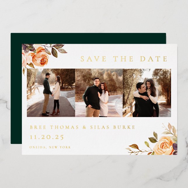Earthy Autumn Floral Photo Save The Date (Front/Back)