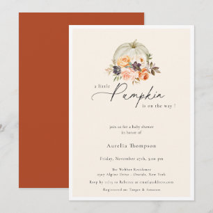 Earthy Autumn Floral Pumpkin Baby Shower Invitation