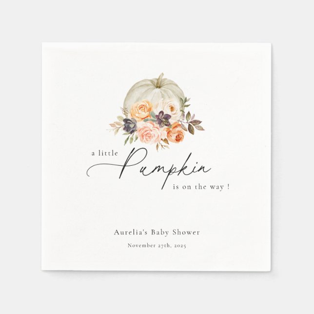 Earthy Autumn Floral Pumpkin Baby Shower Napkin (Front)