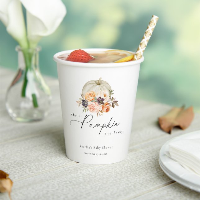 Earthy Autumn Floral Pumpkin Baby Shower Paper Cups (Insitu)