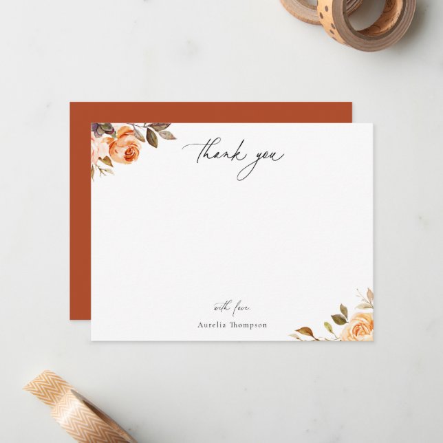 Earthy Autumn Floral Thank You Card (Front/Back In Situ)