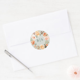Earthy Autumn Floral Wreath Monogram Classic Round Sticker