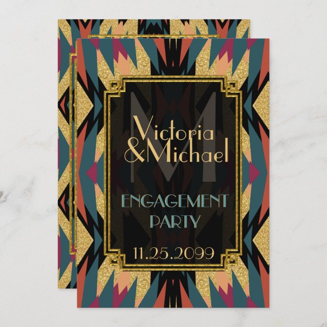 Earthy Aztec Modern Art Deco Engagement Party Invitation (Front/Back)