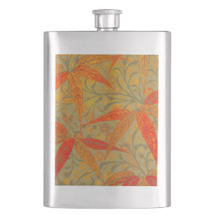 Earthy Bamboo Art Print Orange  Hip Flask