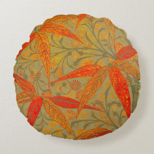 Earthy Bamboo Art Print Orange  Round Pillow