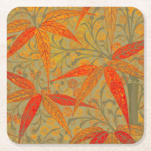 Earthy Bamboo Art Print Orange  Square Paper Coaster
