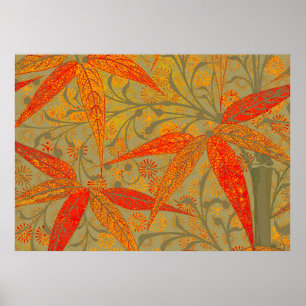 Earthy Bamboo Art Vintage Print Orange 