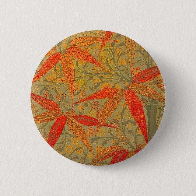 Earthy Bamboo Art Vintage Print Orange  2 Inch Round Button (Front)