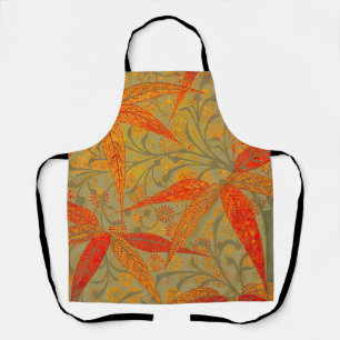 Earthy Bamboo Art Vintage Print Orange  Apron