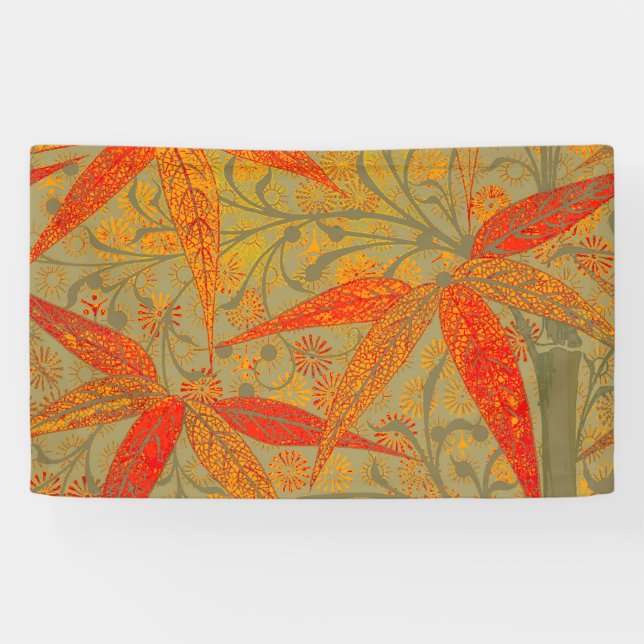 Earthy Bamboo Art Vintage Print Orange  Banner (Horizontal)