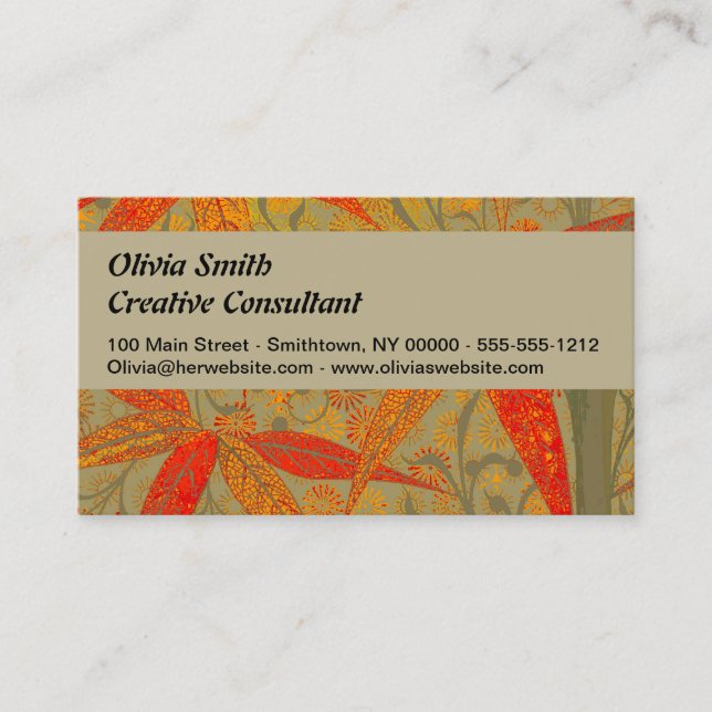Earthy Bamboo Art Vintage Print Orange  Business Card (Front)
