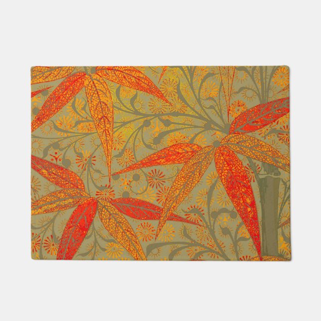 Earthy Bamboo Art Vintage Print Orange  Doormat (Front)