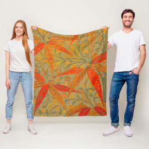 Earthy Bamboo Art Vintage Print Orange  Fleece Blanket