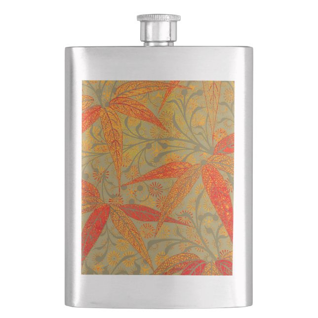 Earthy Bamboo Art Vintage Print Orange  Hip Flask (Front)