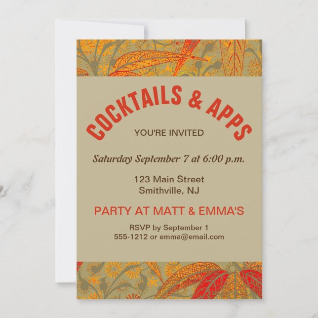Earthy Bamboo Art Vintage Print Orange  Invitation (Front)