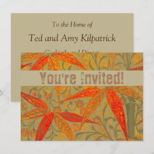 Earthy Bamboo Art Vintage Print Orange  Invitation