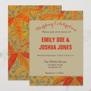 Earthy Bamboo Art Vintage Print Orange  Invitation