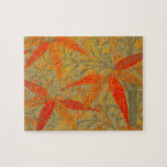Earthy Bamboo Art Vintage Print Orange Jigsaw Puzzle<br><div class="desc">This Colorful bamboo art print is based on a vintage design, with orange and red bamboo, with earthy green background. Graphic art print illustration.</div>