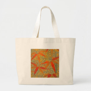 Earthy Bamboo Art Vintage Print Orange Large Tote Bag