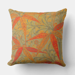 Earthy Bamboo Art Vintage Print Orange  Outdoor Pillow