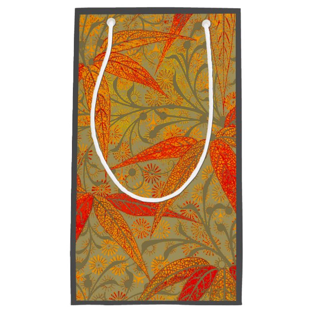 Earthy Bamboo Art Vintage Print Orange  Small Gift Bag (Front)