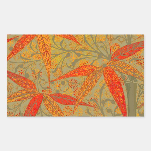 Earthy Bamboo Art Vintage Print Orange  Sticker (Front)