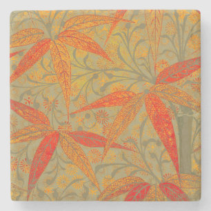 Earthy Bamboo Art Vintage Print Orange  Stone Coaster