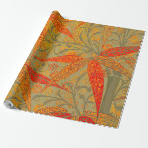 Earthy Bamboo Art Vintage Print Orange  Wrapping Paper