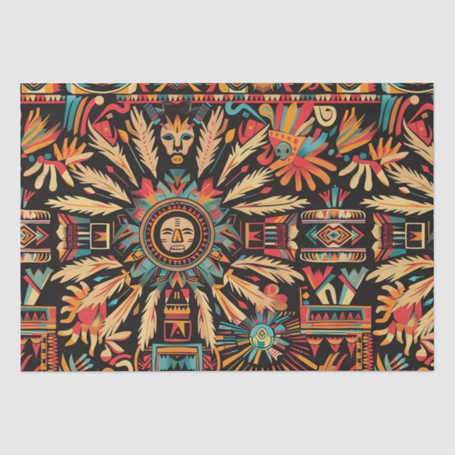 Earthy Beige "Aztec Dream" Pattern Tissue Paper (Front)