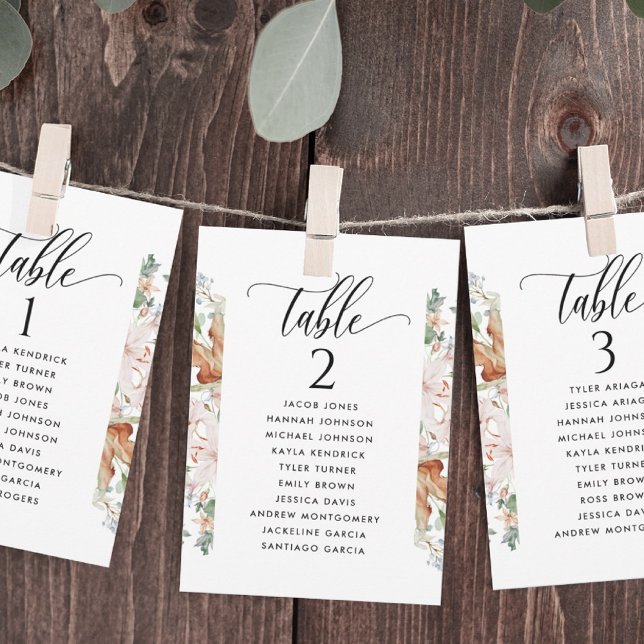 Earthy Blooms Seating Plan Cards with Guest Names (Creator Uploaded)