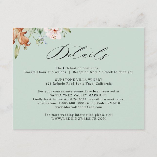 Earthy Blooms Wedding Details Sage Green Enclosure Card (Front)