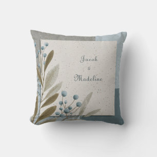 Earthy Blue Berry and Tan Leaf Geometric Texture Throw Pillow