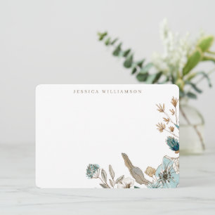 Earthy Blue Botanical Personalized Stationery Name Card