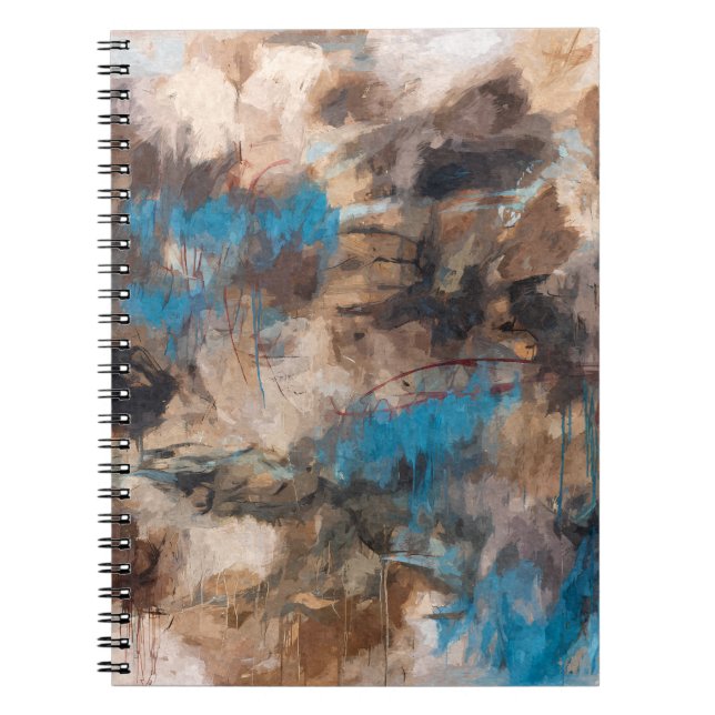 Earthy Blue Brown Neutral Abstract Flow Notebook (Front)