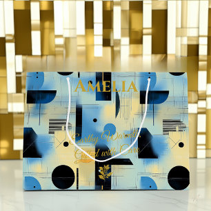 Earthy Blue & Gold Abstract Geometric Gift Bag