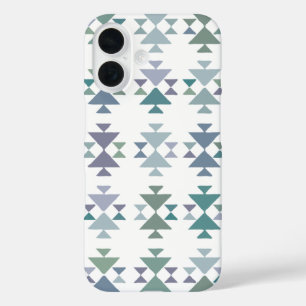 Earthy Blue Green Geometric Triangle Aztec Pattern iPhone 16 Case