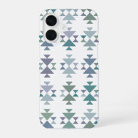Earthy Blue Green Geometric Triangle Aztec Pattern
