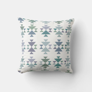 Earthy Blue Green Geometric Triangle Aztec Pattern Throw Pillow