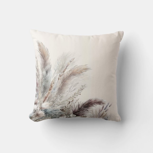 Earthy Bohemian Floral Feathers Bohemian Chic  Throw Pillow (Front)