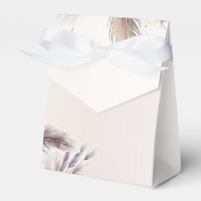 Earthy Bohemian Floral Feathers Wedding Favor Box (Front Side)