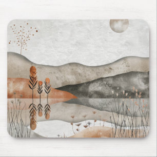 Earthy Bohemian Lake Terracotta Moon Landscape Mouse Pad